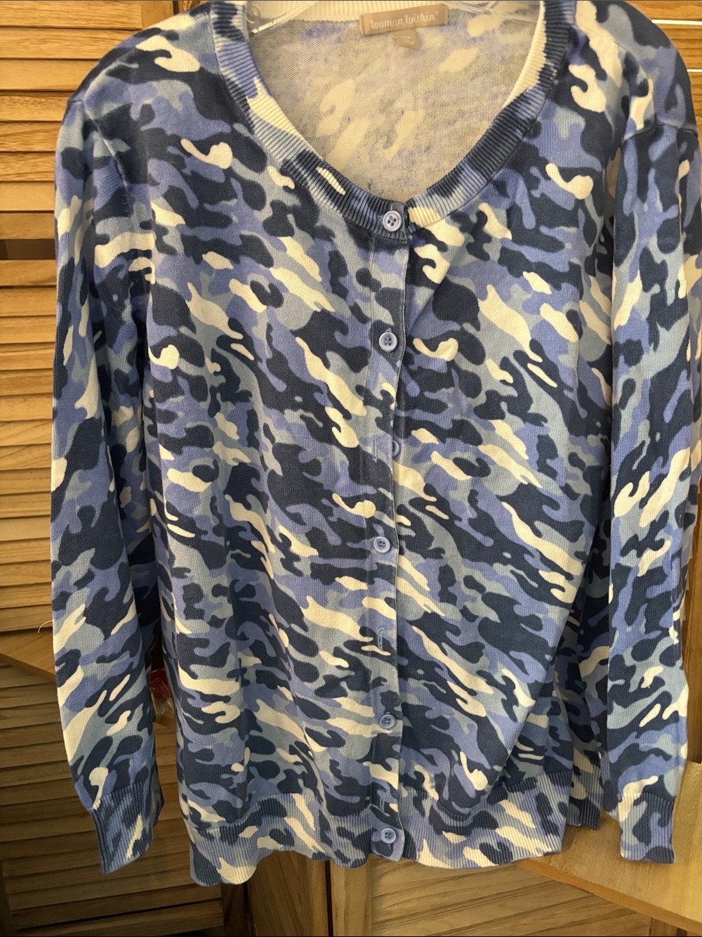Woman Within Blue Camouflage Button Cardigan 1X